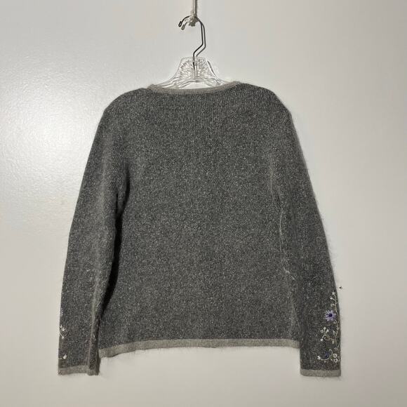 Vintage Dress Barn Floral Silk Blend Knitted Gray Cardigan Sweater Womans Small - Picture 4 of 7